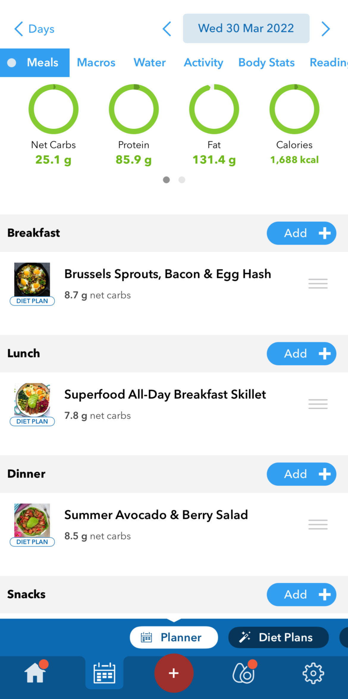 KetoDiet App Feature: Planner